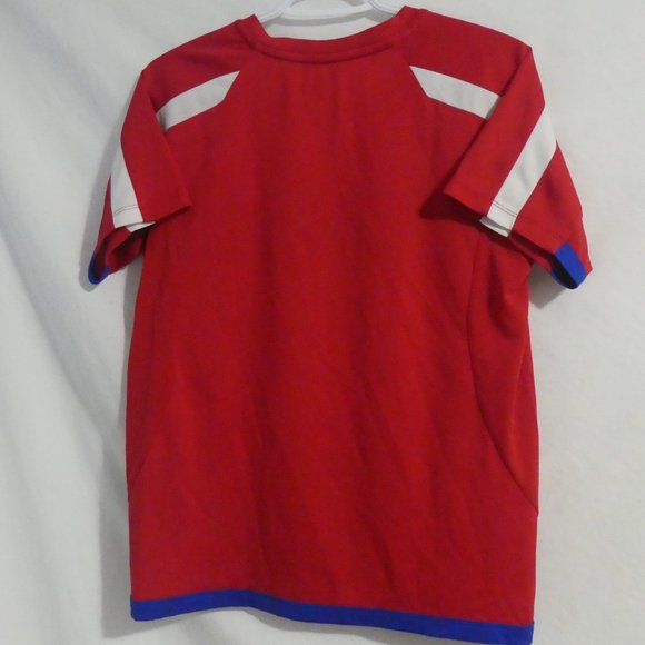 ATHLETIC WORKS | large, 14 | Red Exercise T-Shirt | Mesh Sides | White Stripes - Picture 9 of 13